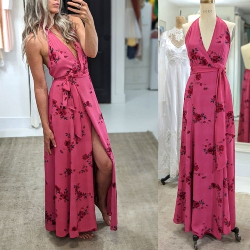 Floral Backless Wrap Maxi Dress